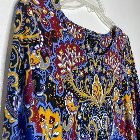 Talbots Dress M Paisley Floral Stretch Knit Multicolor Boho 3/4 Sleeve - Picture 2 of 7